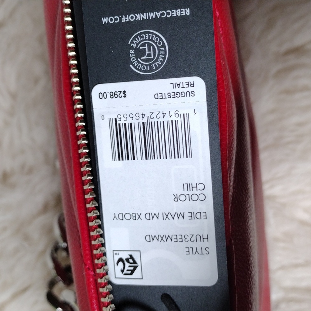 Red Leather Shoulder Bag Chevron - Picture 2 of 3